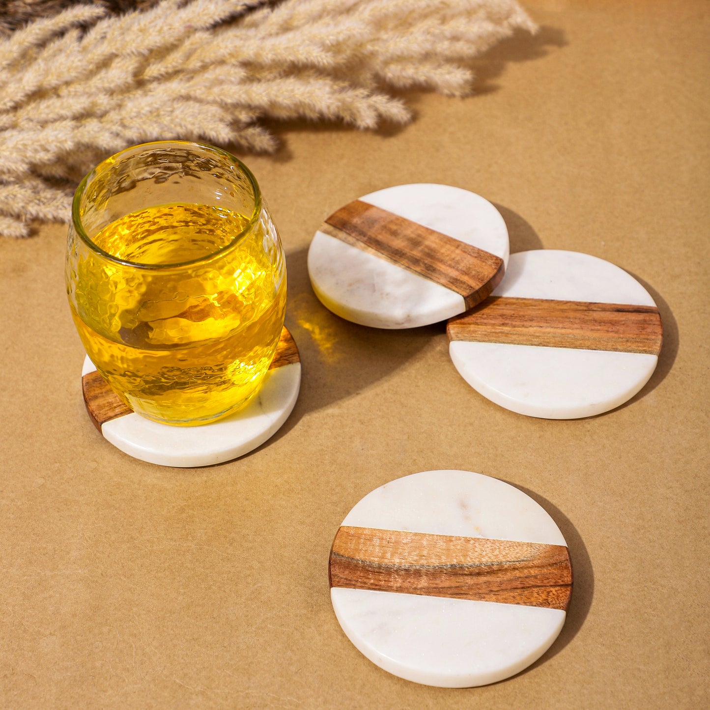 Marble-Acacia Wood Round Coasters