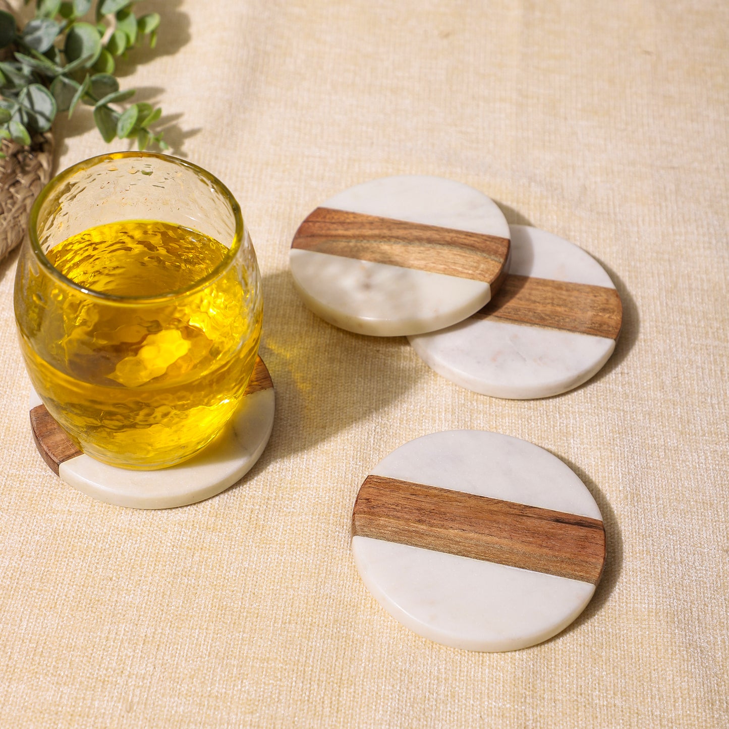 Marble-Acacia Wood Round Coasters