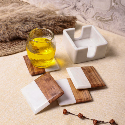 Marble-Acacia Wood Square Coasters