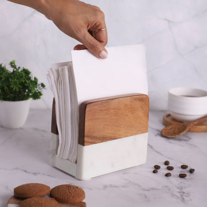 Marble & Acacia Wood Napkin Holder