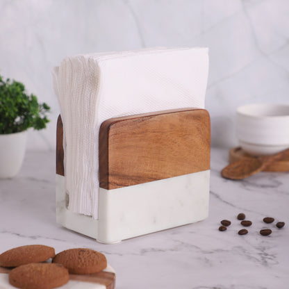 Marble & Acacia Wood Napkin Holder