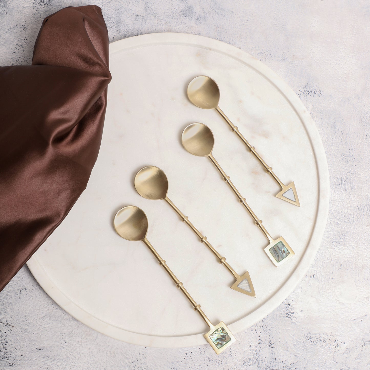 Brass Dessert Spoons with Mother-of-Pearl Ends