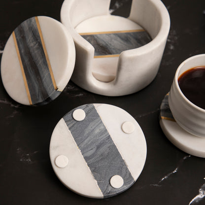 White & Black Marble Coasters with Brass Inlay