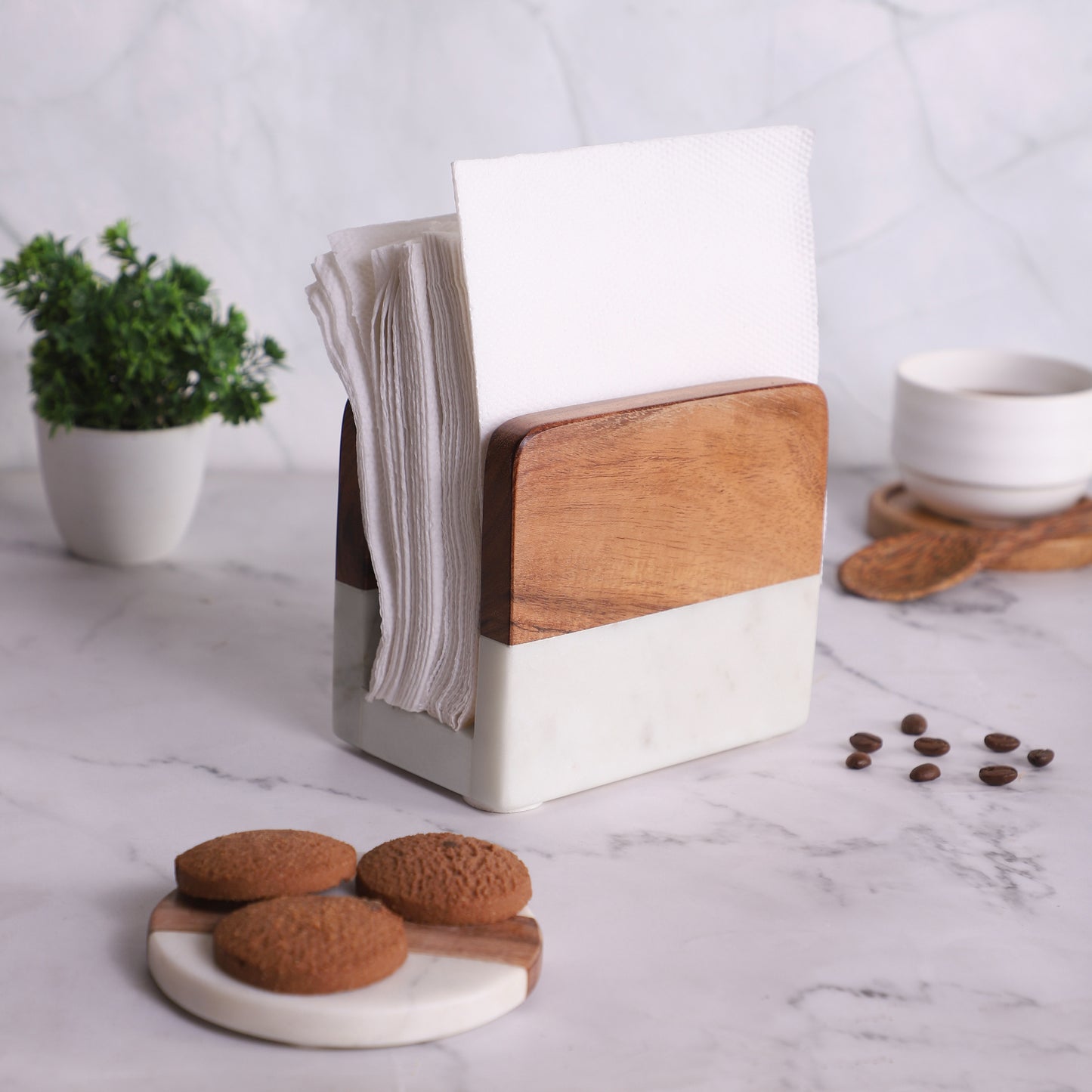 Marble & Acacia Wood Napkin Holder